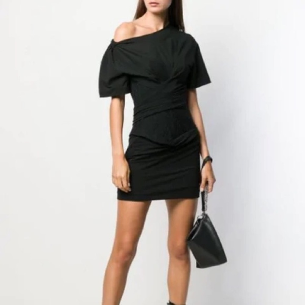 Corset Panel Ruched Drape T-shirt Dress In Black size 0